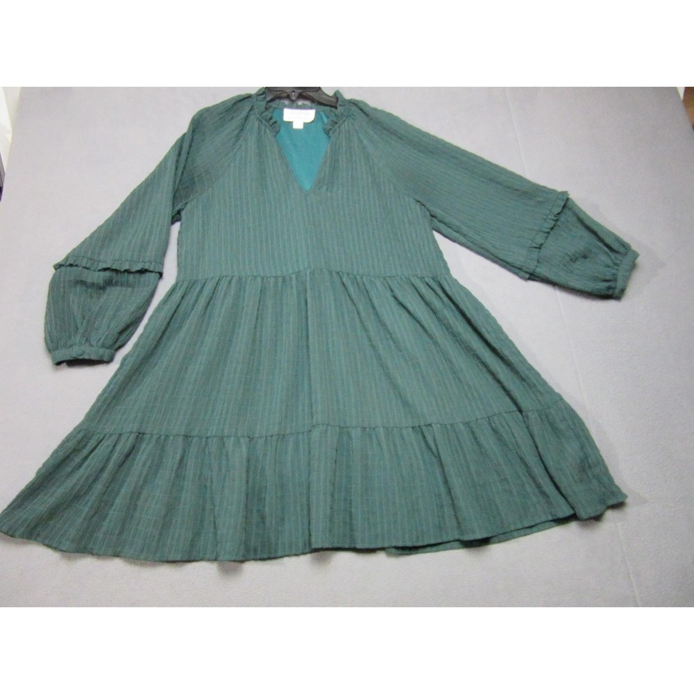 Mare Mare Anthropologie Dress Womens Medium Green Textured Tiered Boho Mini